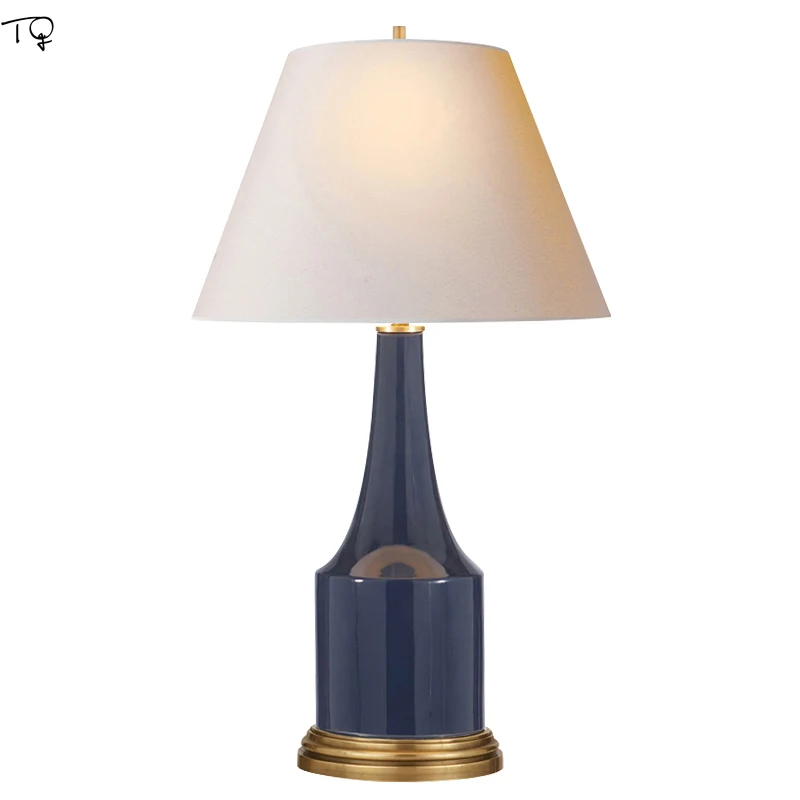 

American Classical Royal Blue Ceramic Table Lamp E27 LED Indoor Lighting Decor Home Bedroom Bedside Study Living/Model Room 220V