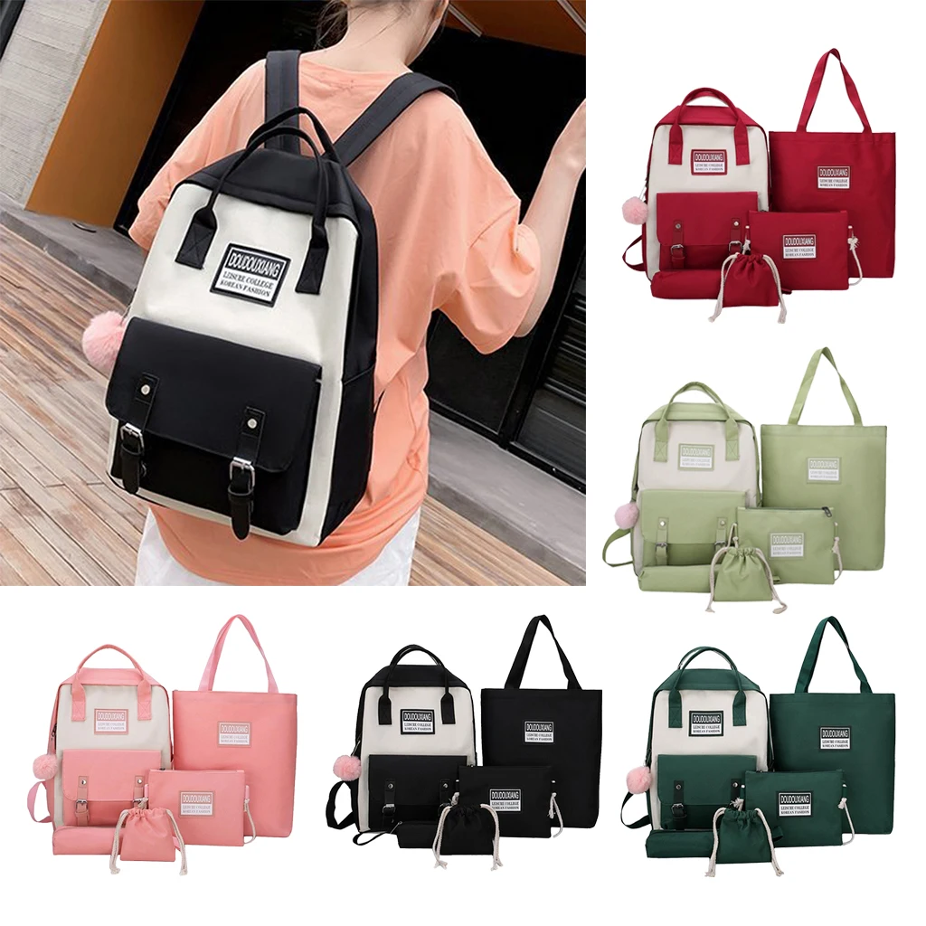 

Women's Backpack 5 in 1 Set Schoolbag Shoulder Crossbody Bag Case