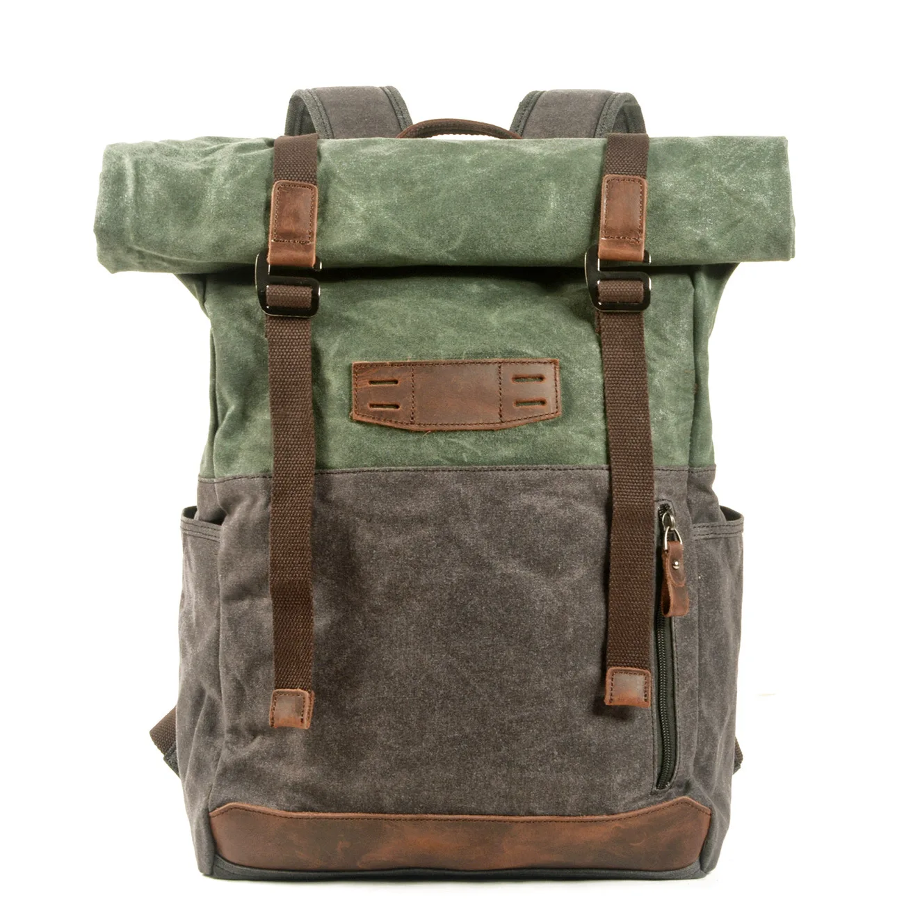 

European and American Retro Canvas Waxed Canvas Contrasting Color Backpack Outdoor Hiking Mountaineering Backpack Student Bag