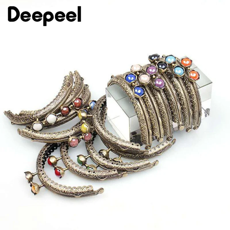 

5/10Pcs 8.5cm Embossed Bead Head Handles Purse Frame for Bags DIY Wallet Metal Kiss Clasp Bag Handle Sewing Brackets Accessory