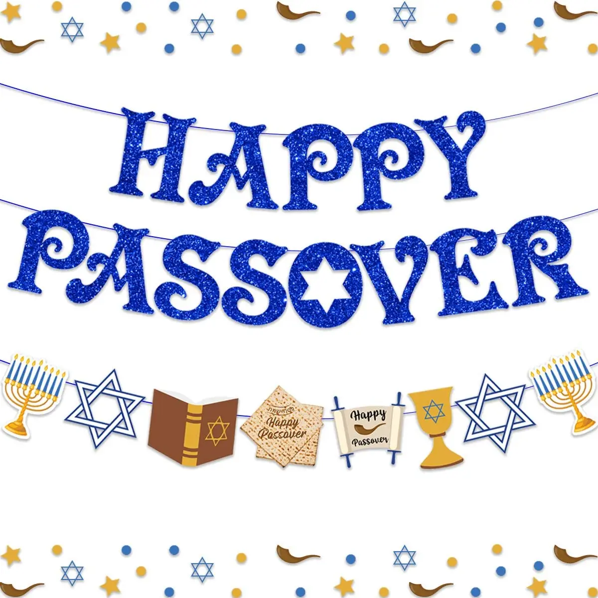 

Cheereveal Happy Passover Banner Pesach Jewish Holiday Decorations Passover Bunting Garland for Indoor Mantle Fireplace Decor