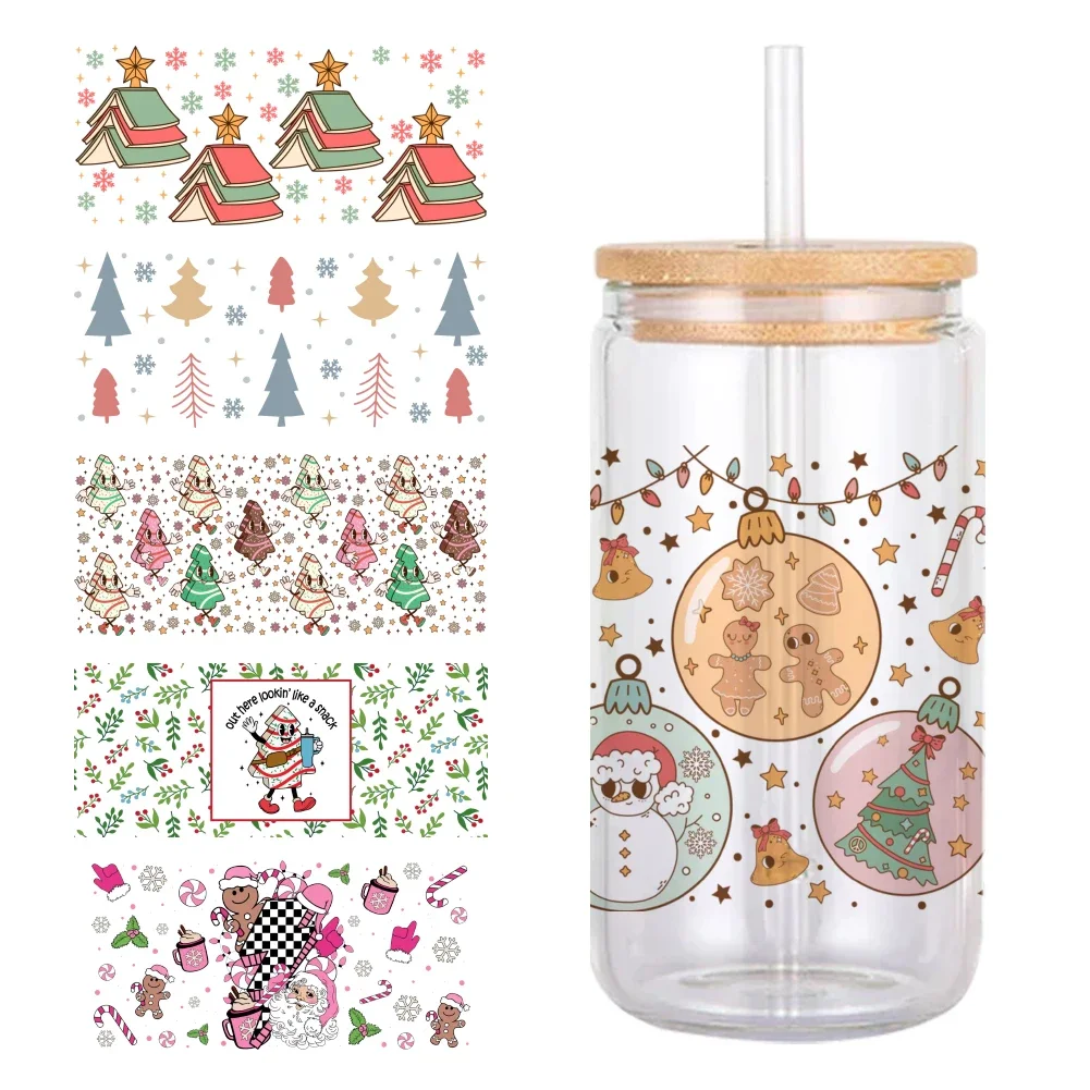 Рождественская сумка чашка дизайнерская наклейка УФ DTF печатная для стеклянной