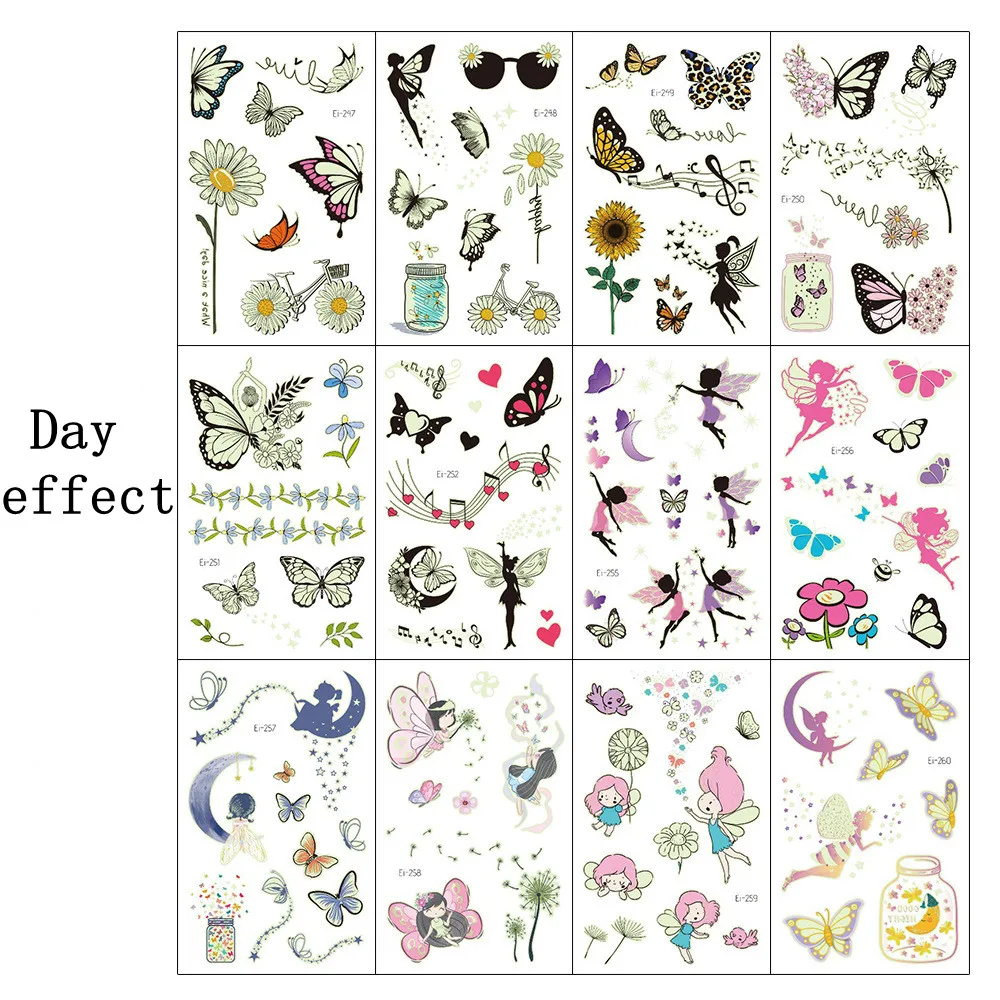 Светящиеся наклейки для татуировок с бабочками водонепроницаемые сказочные