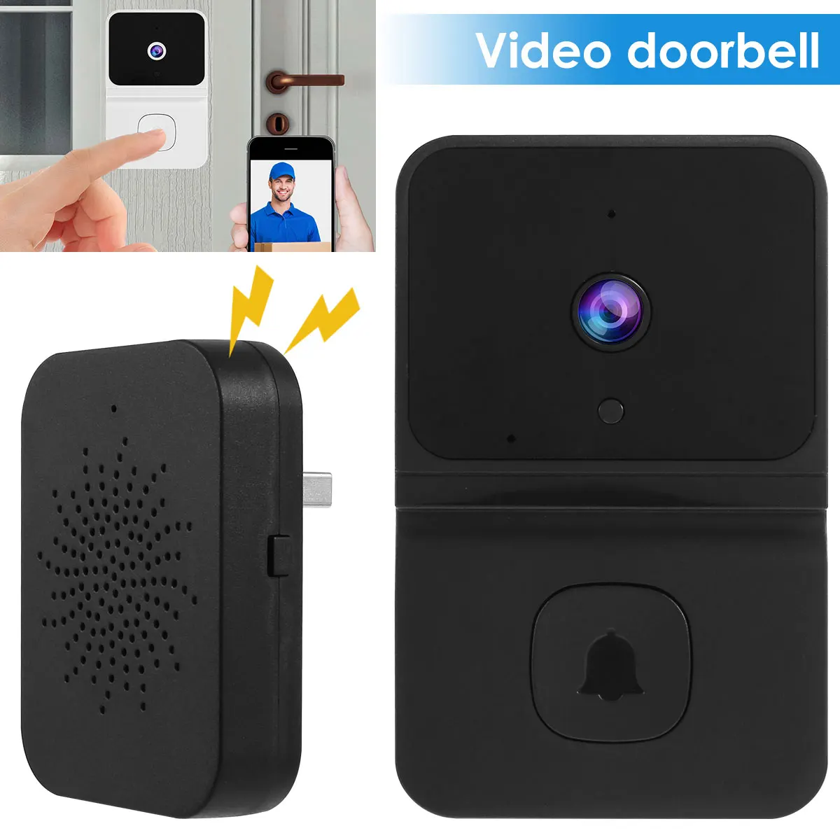 

Wireless Doorbells Camera Smart Video Doorbell with Ring Chime HD IR Night Vision 2.4GHz WiFi Remote Door Bells with 2-Way Audio