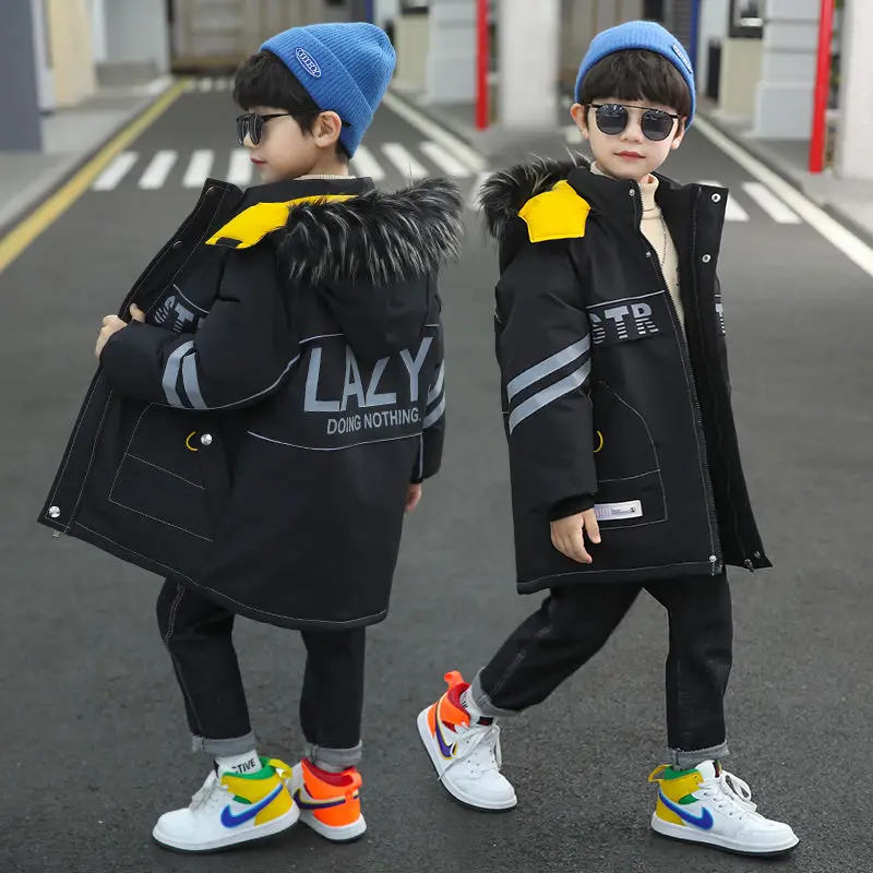

2022 Children Down 4 5 6 7 8 9 10 12 Years Winter kids Outerwear Boys Casual Warm Hooded Jacket for Boys Solid Boys Warm Coats