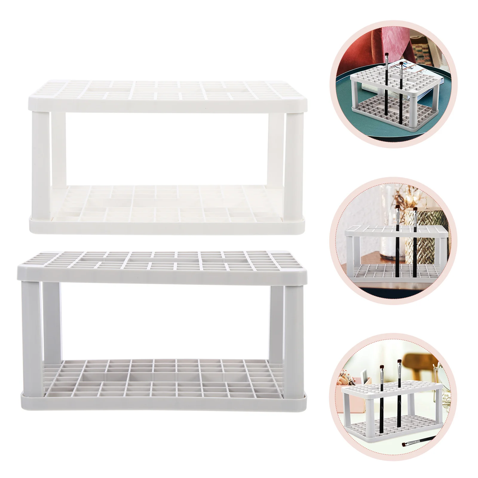 

2Pcs Desktop Pen Brush Organizer Painting Pencil Holder Brushes Square Stand