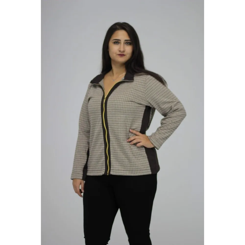 

Женская клетчатая куртка на молнии, из чесаного хлопка
