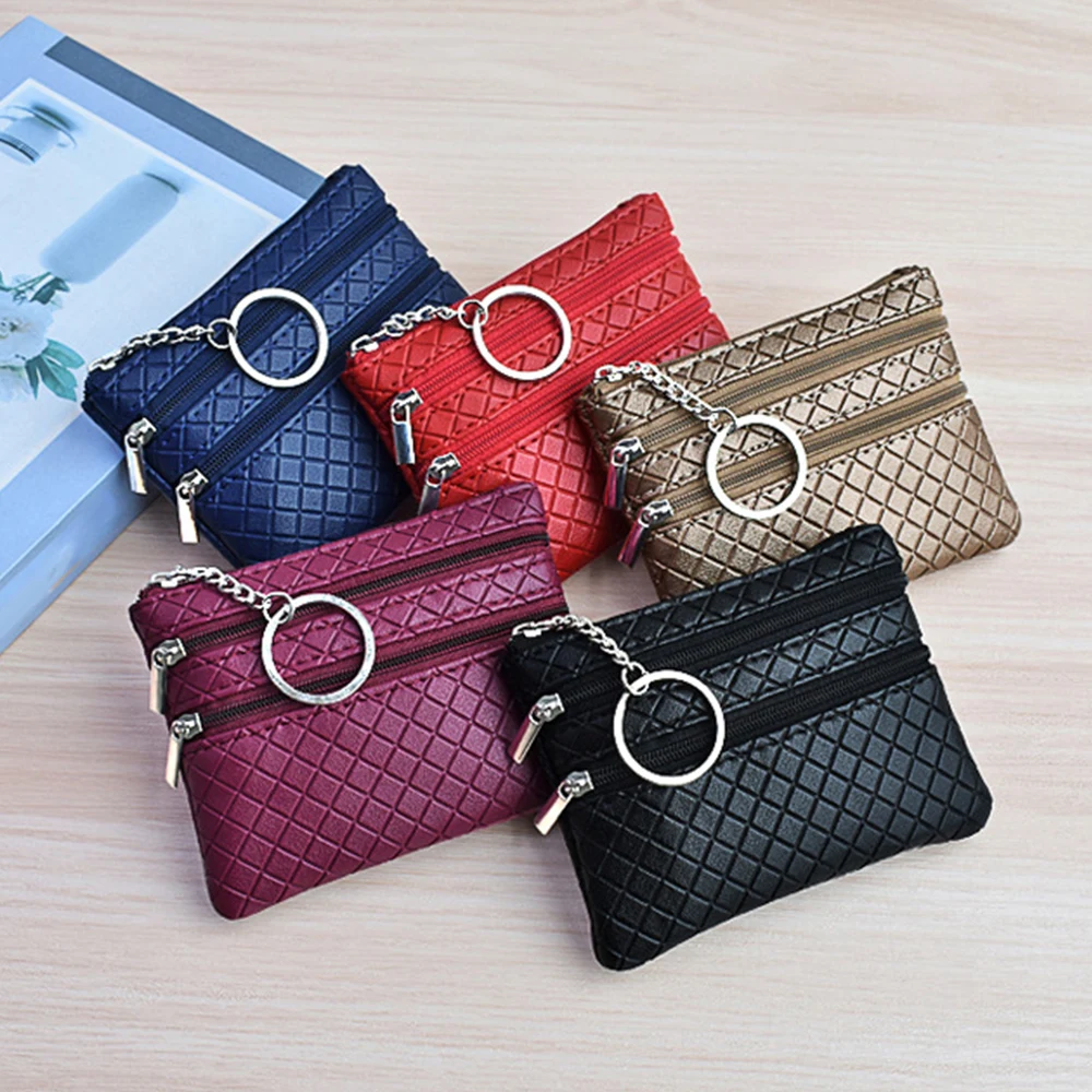 

Women Wallet Vintage Coin Purse Card Holder Retro Simple Storage Bag Double Zipper Check Wallet For Women Men Mini Key Pouch