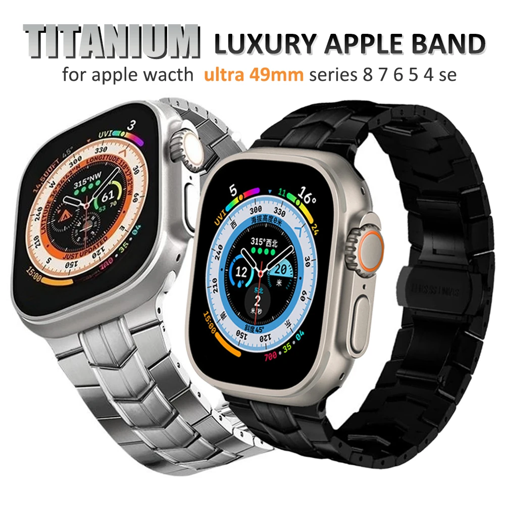 

Ремешок титановый для Apple Watch Series 9 8 Ultra 2 49 мм, деловой браслет для iWatch 7 6 5 4 se 42 40 41 мм