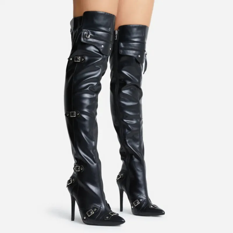 

Женские сапоги выше колена в европейском и американском стиле, сапоги в стиле панк на высоком каблуке, модные вечерние сапоги для ночного кл...