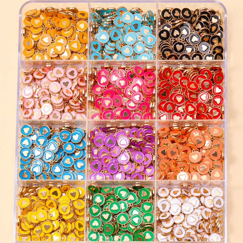 

20pcs 12*14mm Round Heart Enamel Pendants Bracelets Mother Kids Fashion DIY Crafts Keychain Earrings Charms For Jewelry Making