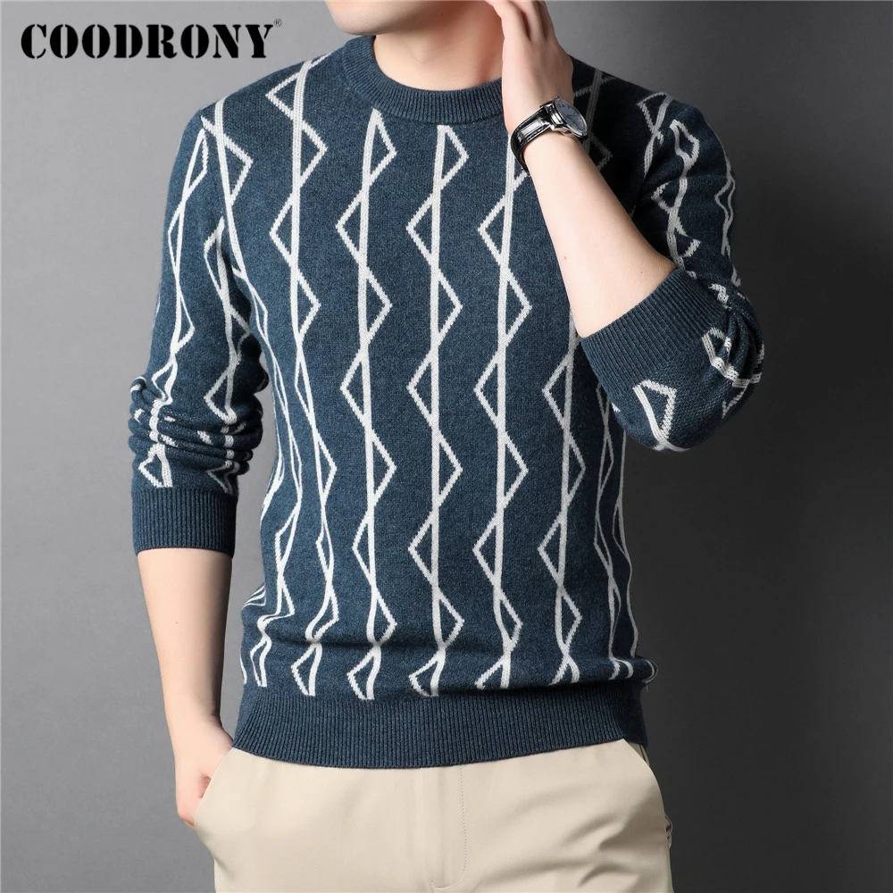 COODRONY Brand 100% Merino Wool Thick Sweater Men Clothing Autumn Winter New Arrival Fashion High Street Striped Pullover Z3032