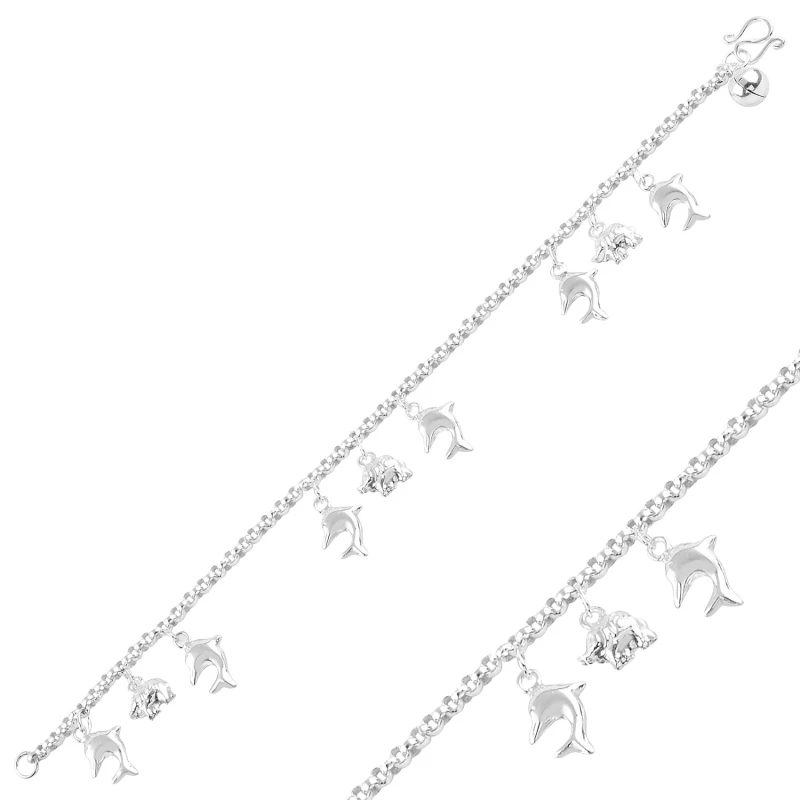

Серебряный браслет с дельфином, слоном и циллом