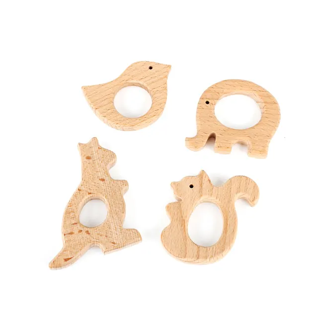 1pc Baby Teether Wooden Food Grade Cartoon Animals DIY Kids Teething Necklace Nursing Toy Natural Beech Wood Baby Rodent Teether 5