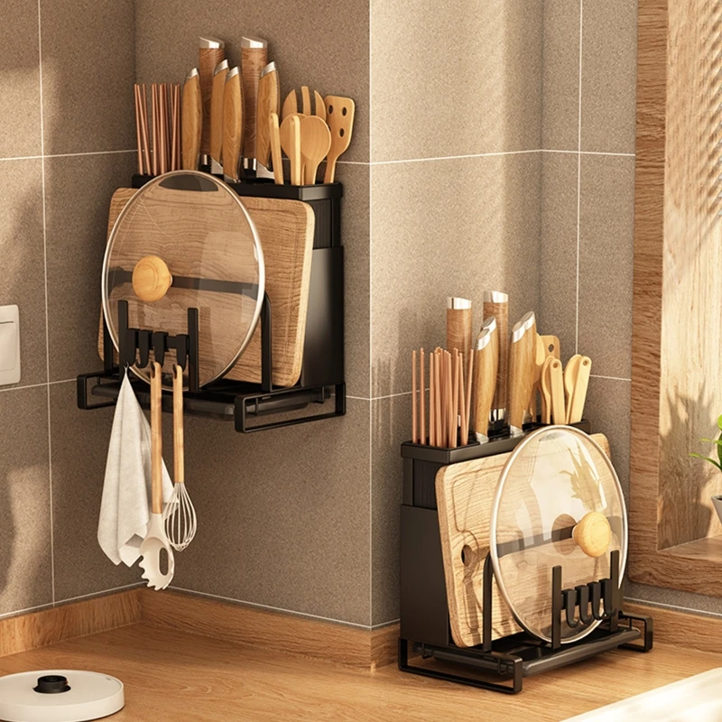 

Kitchen Knife Holder Cutting Board Pot Cover Chopsticks Fork Spoon Holder for Home Kitchen Countertop Knife Block Wall