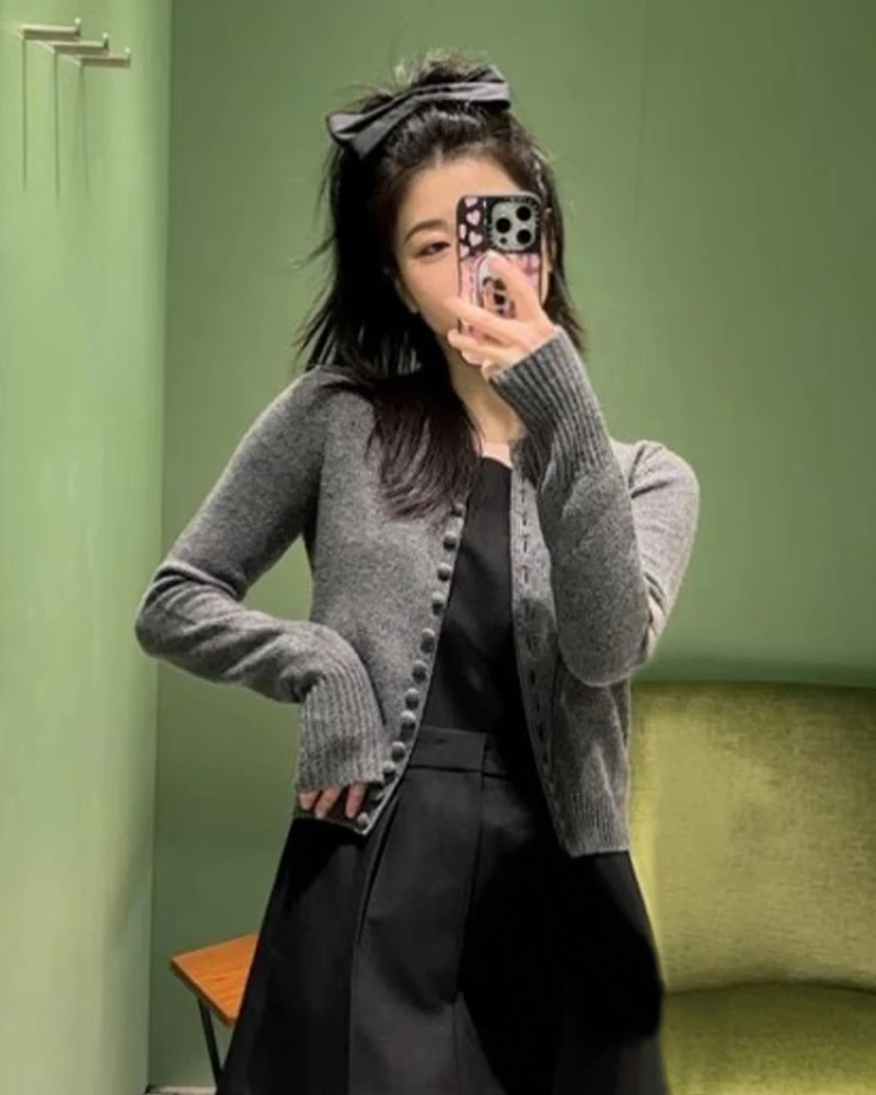 NIGO женский однобортный короткий шерстяной кардиган с круглым вырезом на весну и