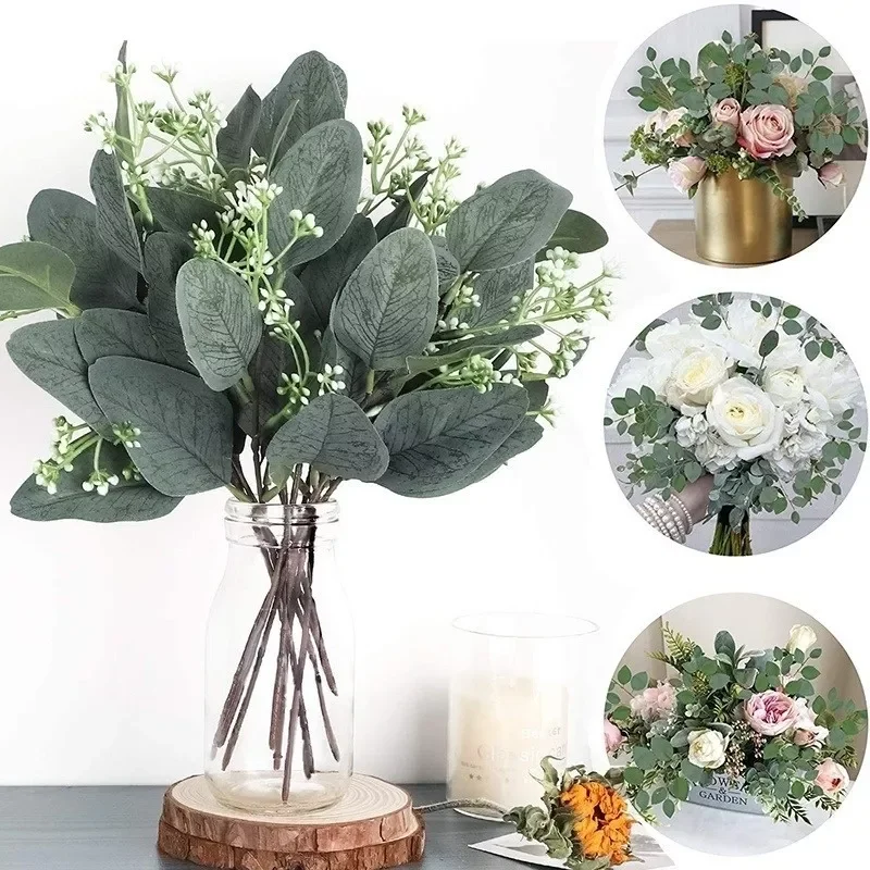 

New in Eucalyptus Leaves Stems Eucalipto Branches Artificial Plants for Floral Bouquets Wedding Holiday Greenery Decor envio gra