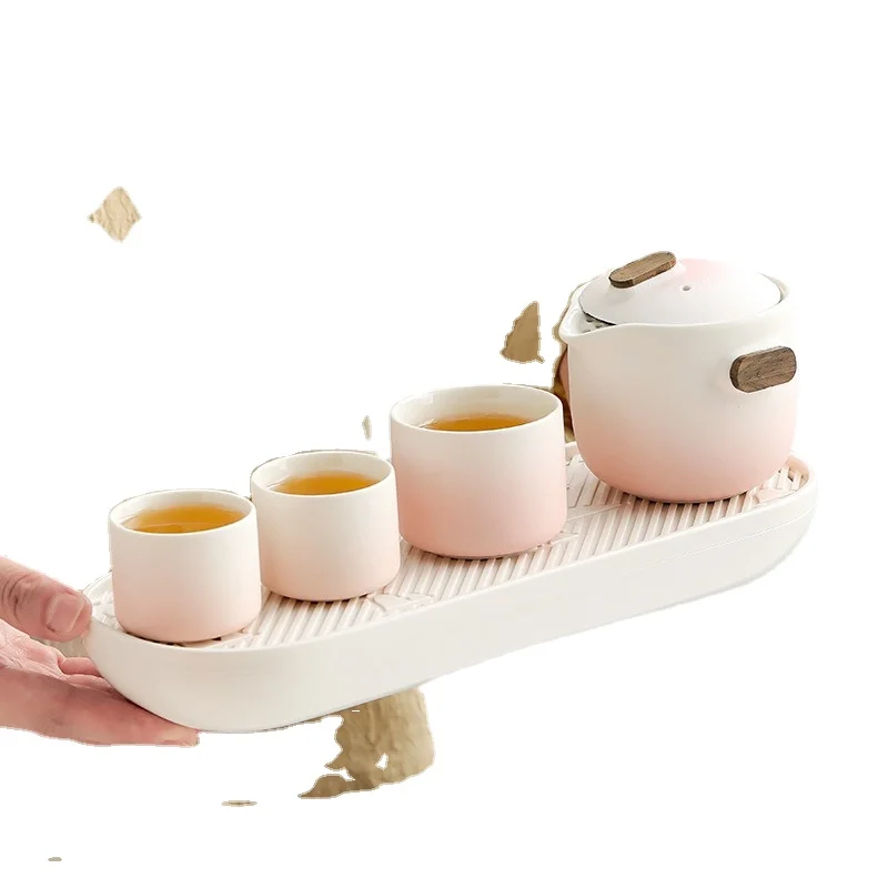 

Дорожный чайный набор для кемпинга, деловая дорожная Экспресс-чашка, на одного человека, уличная Портативная сумка для хранения, простой семейный чайный набор
