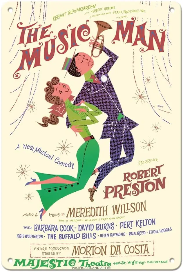 Pacifica Island Art The Music Man - Starring Robert Preston Majestic Theater Broadway Винтажный театральный постер