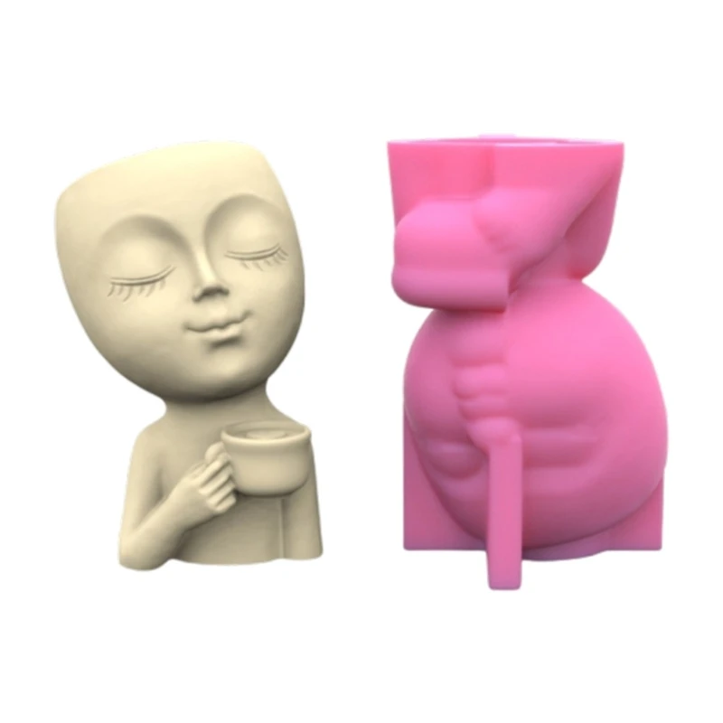 

Coffee Girl Flower Pot Silicone Mold Epoxy Resin Casting Succulent Pot Mould