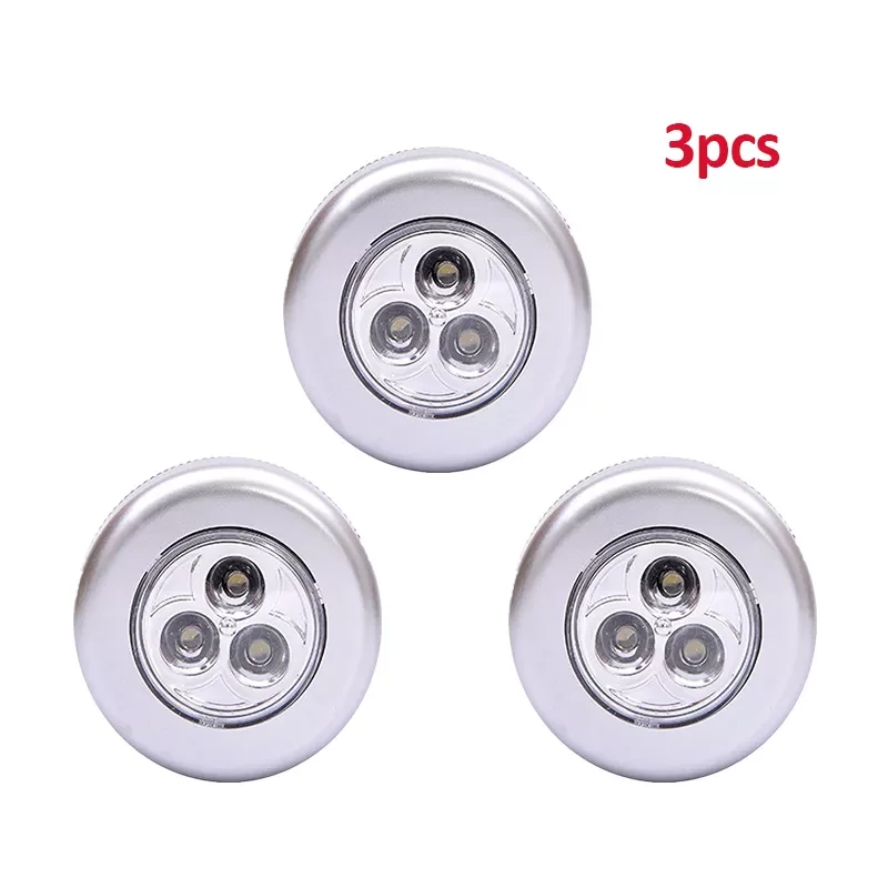 

2/3pcs 3 LED Touch Control Night Light Round Lamp Under Cabinet Closet Push Stick On Lamp Home Kitchen Bedroom Automobile Use