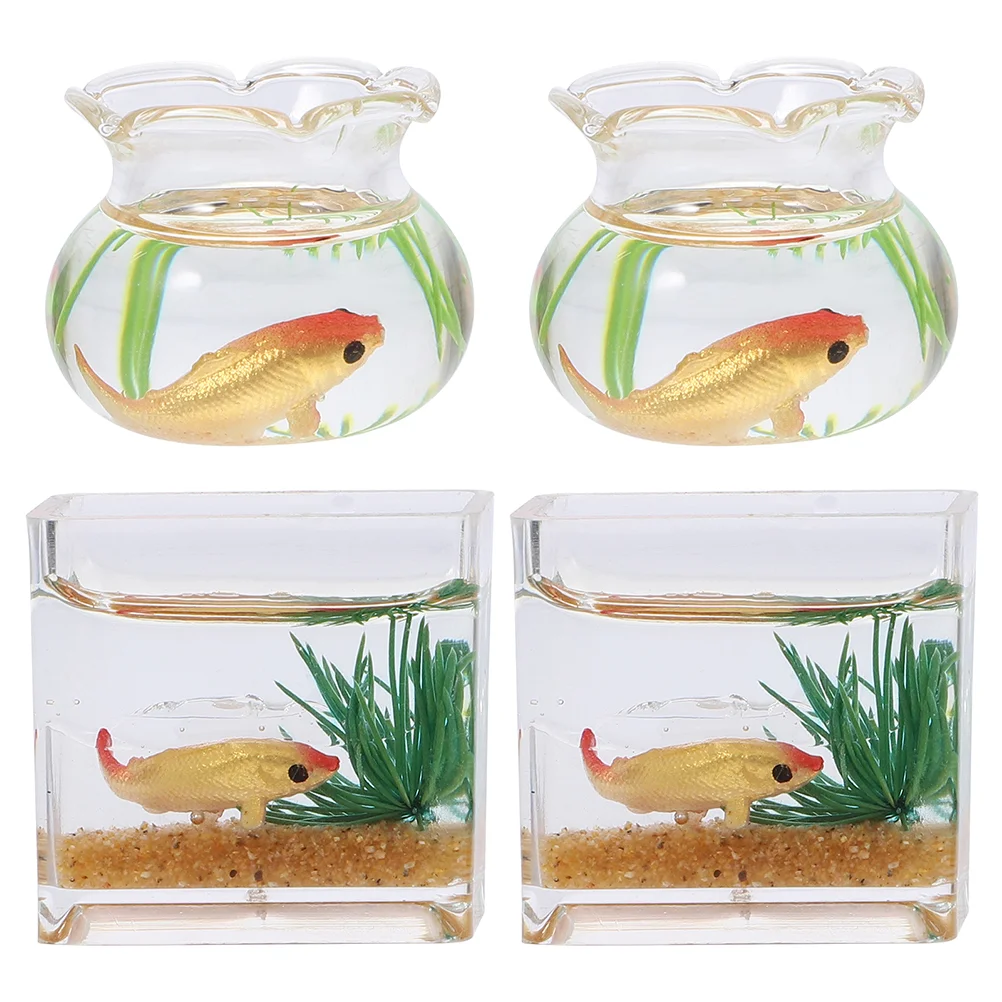 

4pcs Model House Miniatures Bowls Fish Terrarium Ornaments Small Fish Bowl Miniature Scene Toy Bonsai Decorations