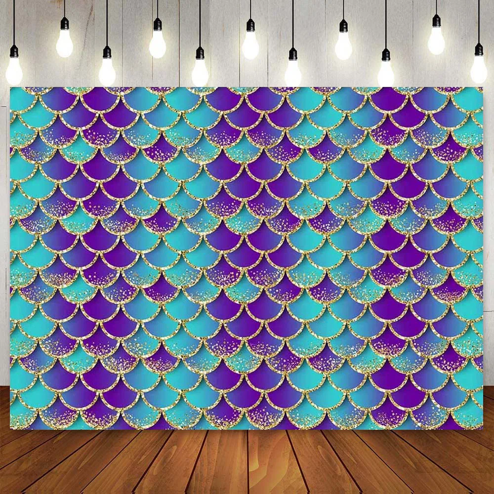 

Mermaid Scales Photography Backdrop Under Sea Girl Princess Birthday Baby Shower Turquoise Purple Background Party Banner Booth