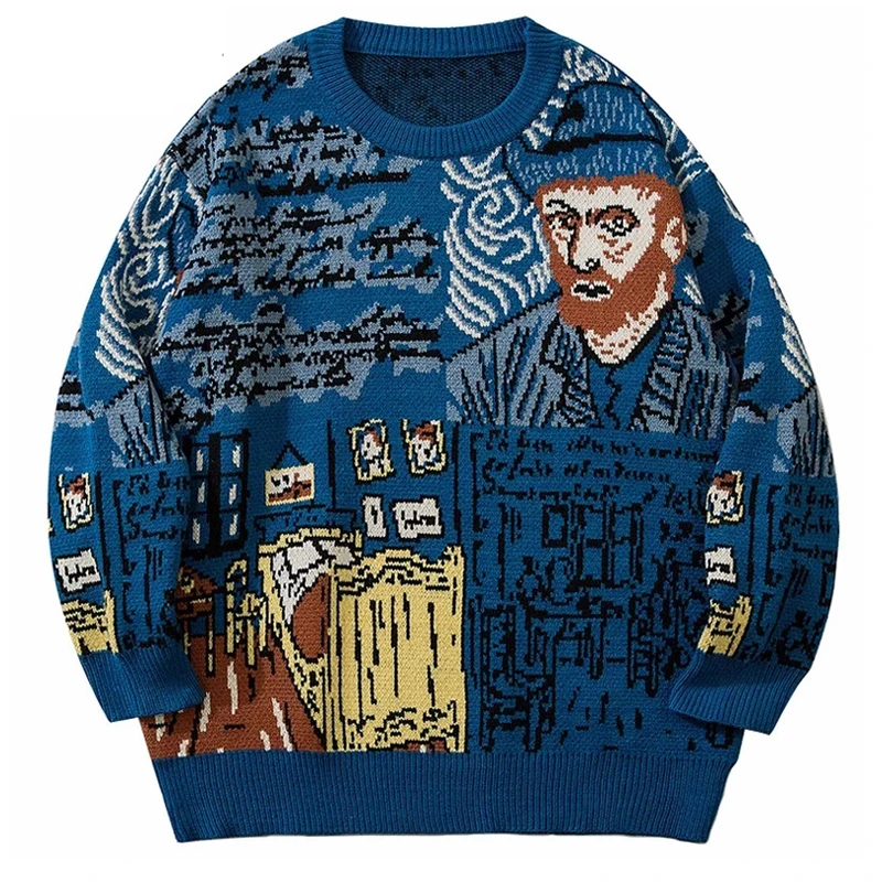 Свитер вязаный в стиле хип-хоп для мужчин и женщин хлопковый свободный Толстый