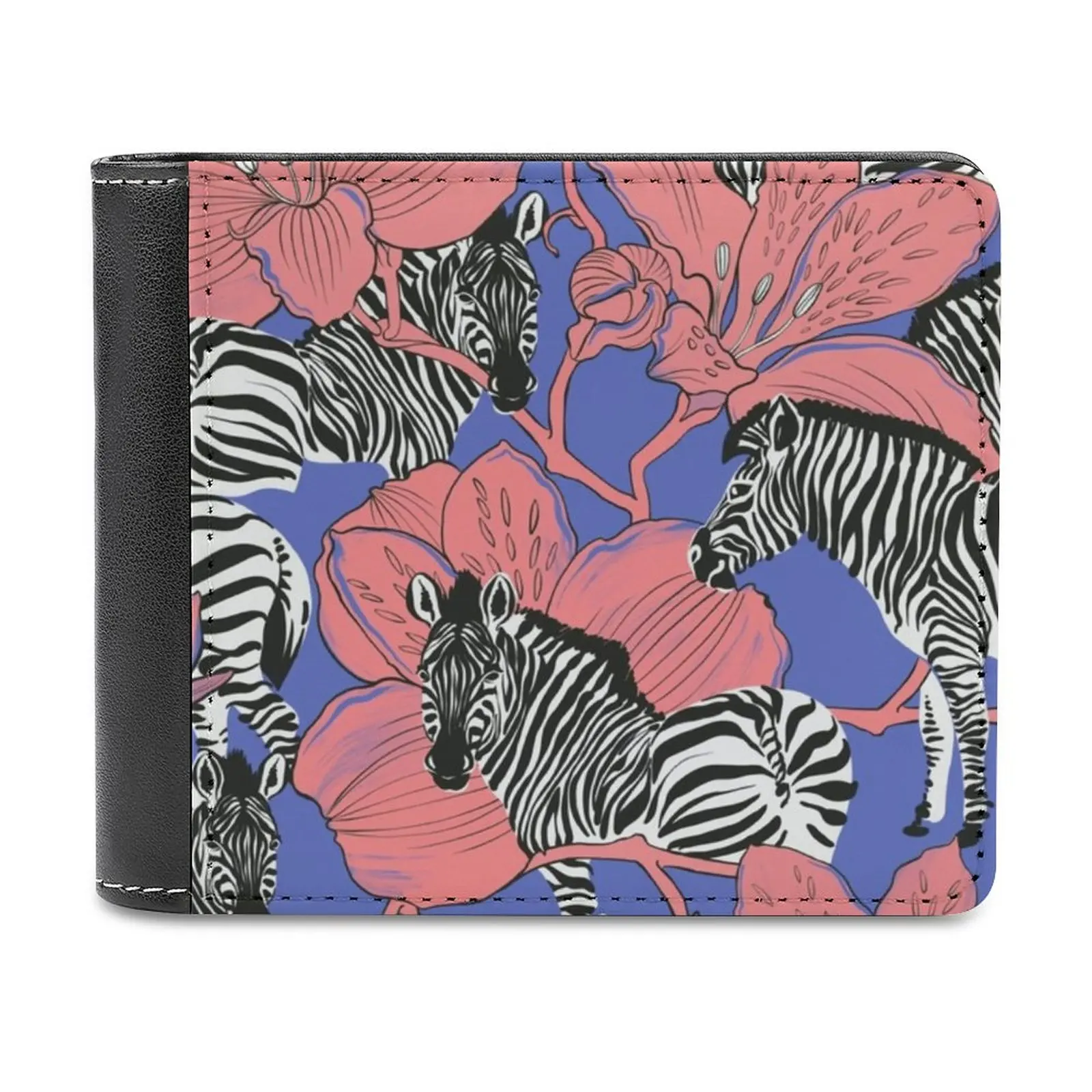 

Кожаный кошелек Zebra с подставкой, роскошный держатель для кредитных карт, с рисунком зебры, цветка, животного, тропический белый
