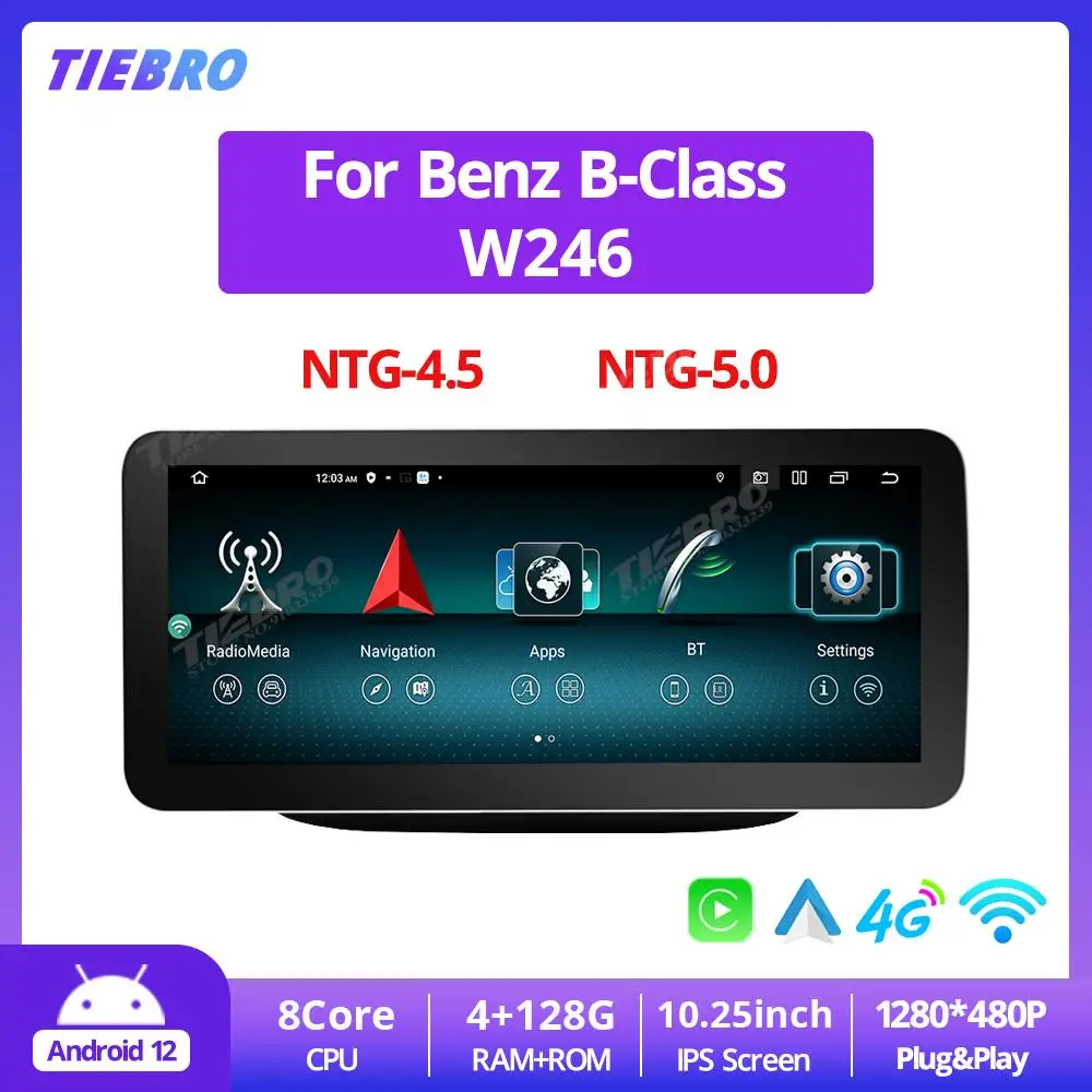 

TIEBRO 10.25'' Android 12 Car Radio For Mercedes Benz B Class W246 Carplay Stereo Multimedia Player Bluetooth 4G+128G Head Unit