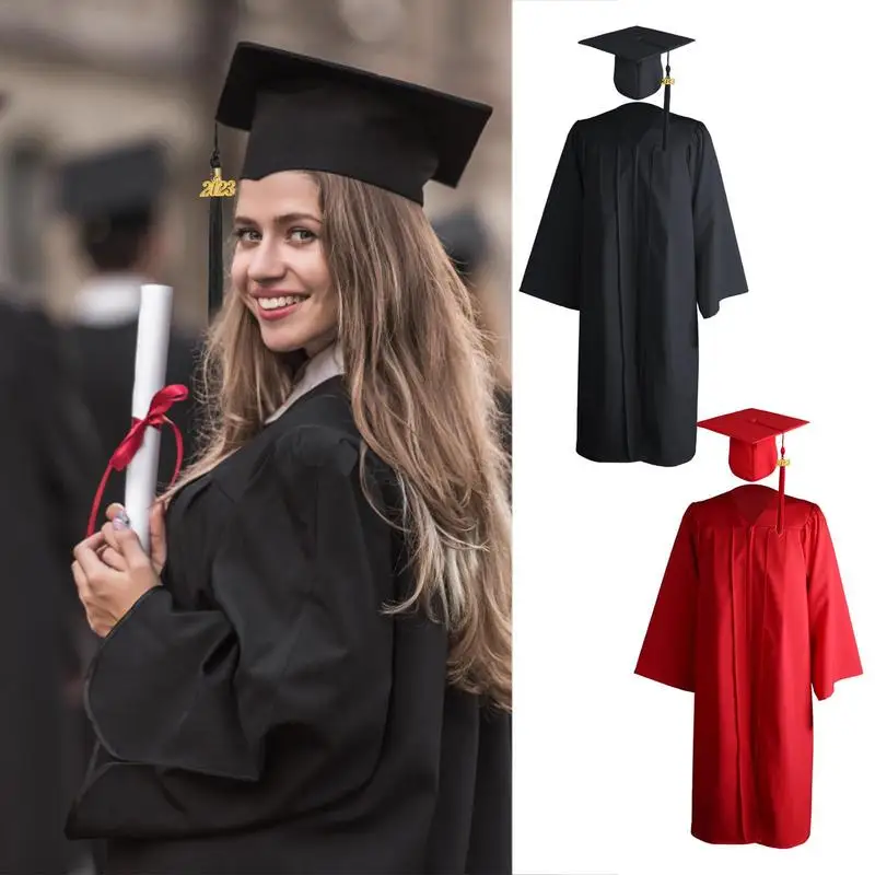 

Bachelor Gown 2023 Black Graduation Gown Masters Matte Graduation Cap And Gown With Tassel Year Stamp For High School College