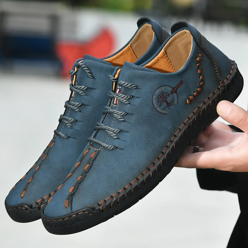 New Handmade Leather Mens Shoes Sport Sneakers Flat Driving Footwear Male Comfortable Outdoor Leisure Office Work Loafers 38-48