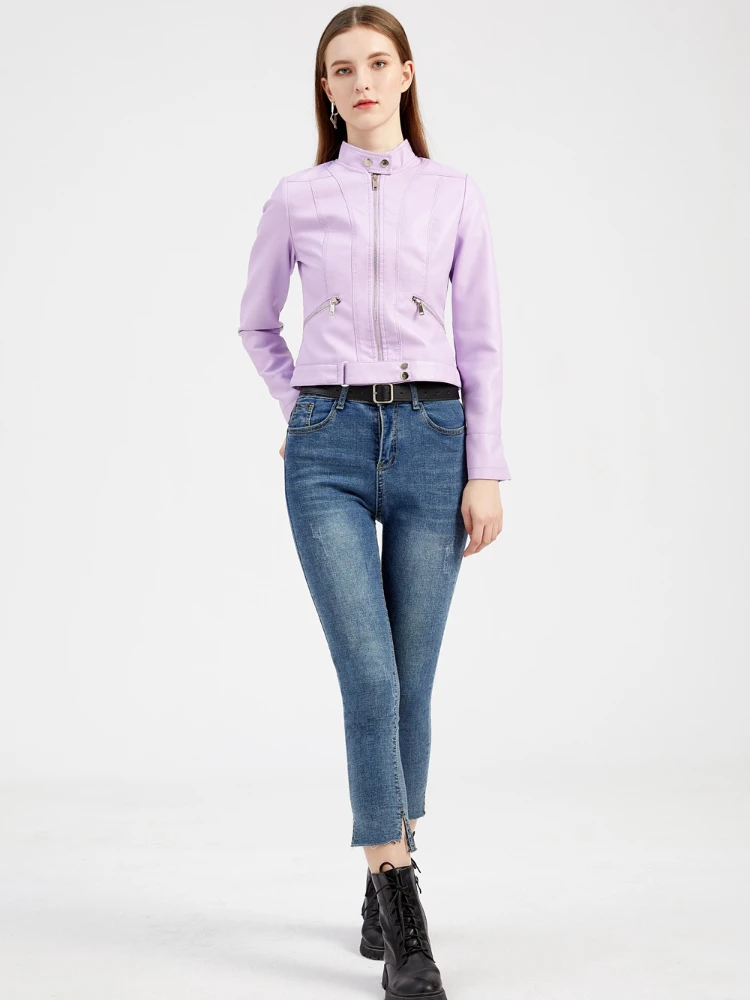 Fashion Stand Collar Leather Jacket Women 2022 Autumn New Ladies Thin Black Pu Leather Coat Casual Short Coat Club Streetwear