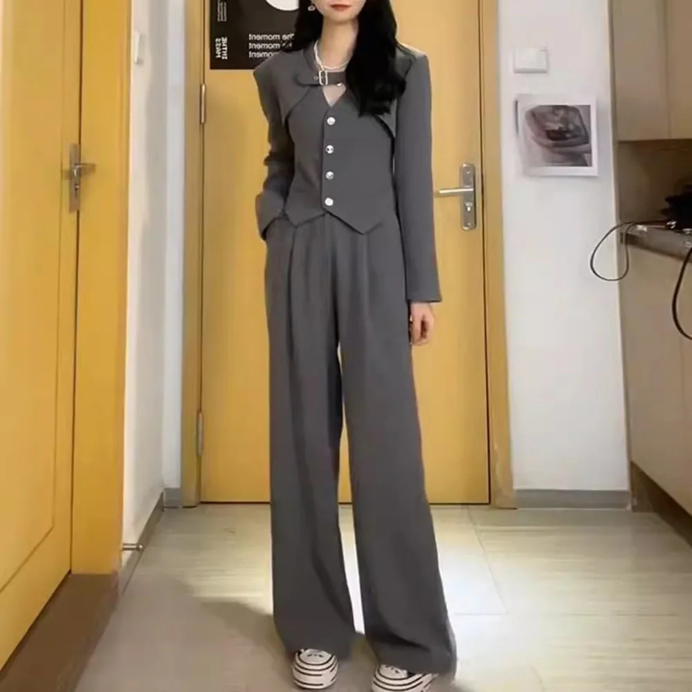 Женский офисный костюм из трех предметов повседневные брюки и жакет с длинным