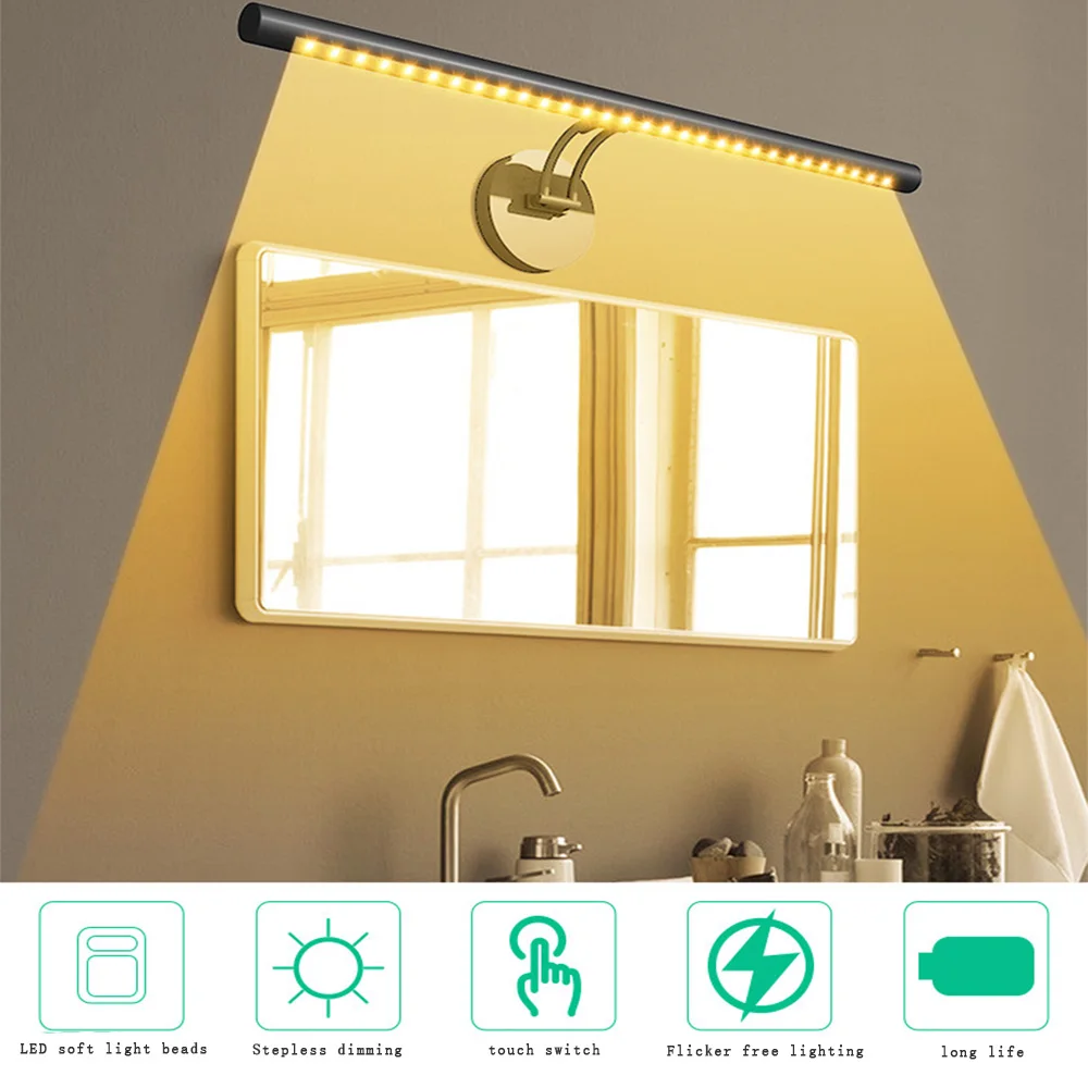 

Rotatable LED Mirror Light Stepless Dimming Makeup Vanity Light Chargeable Touch Portable Reading Lamp For Wall Cabinet