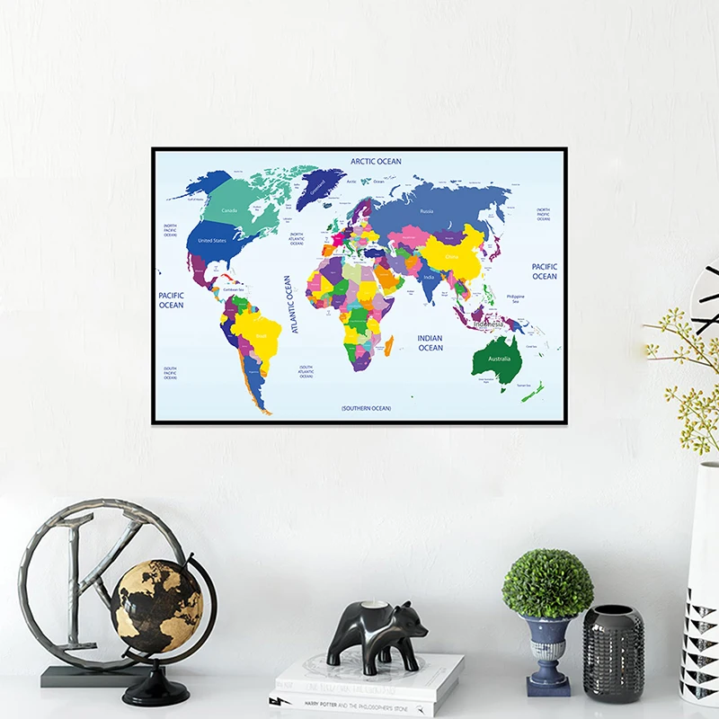 

World Political Map 59*42cm Canvas Painting Decorative Art Poster Wall Unframed Prints School Supplies Living Room Home Decor