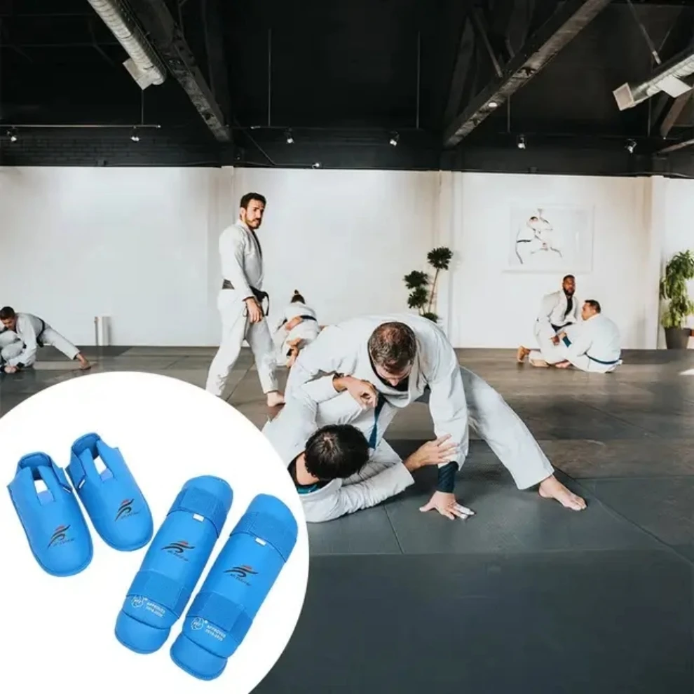 Фото Защита голени и стопы WKF Approved для карате, тхэквондо, ММА, бокса, единоборств, для детей, взрослых и мужчин, красная №3