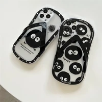 creative slippers cartoon cute black coal ball phone case cover for iphone 11 12 13 pro max shockproof case for iphone 13 cases