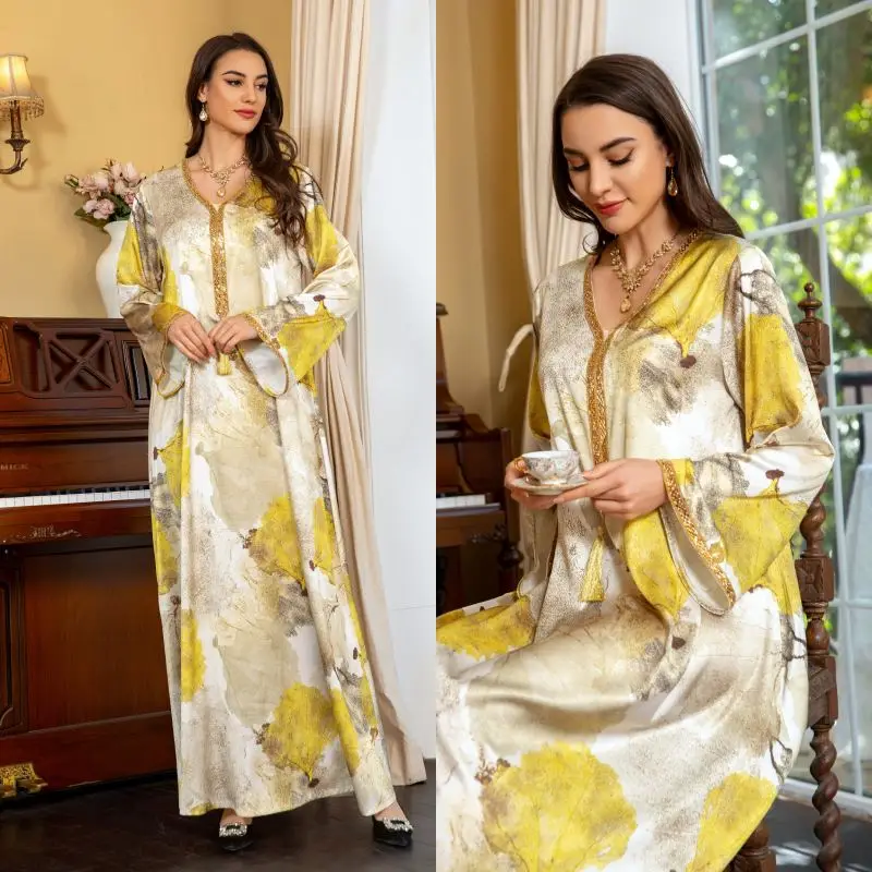 Женское платье Ближнего Востока длинное с мусульманским принтом женское модное