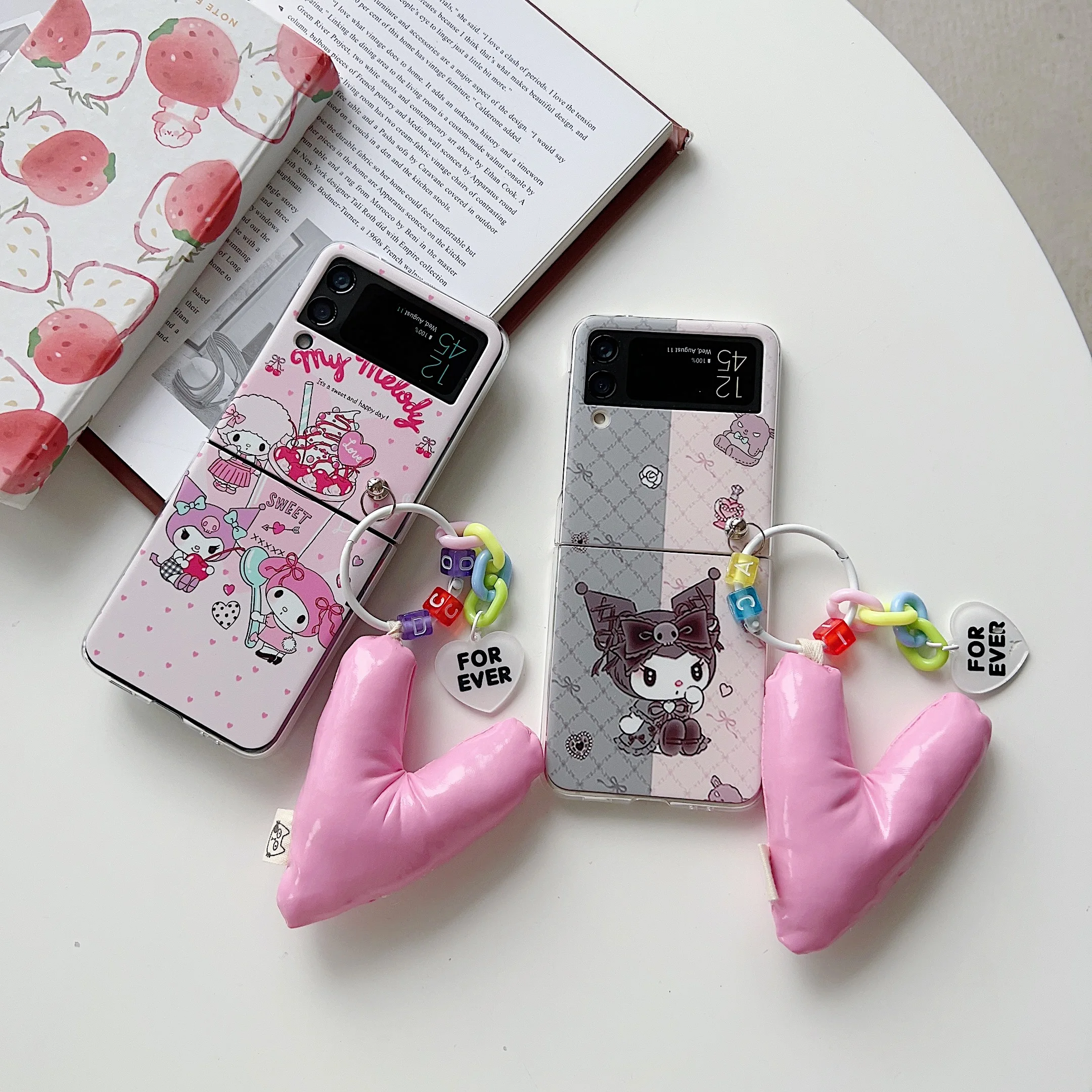 

Sanrio Kuromi Love Milk Tea 3D Pendant Phone Case For Samsung Galaxy Z Flip 3 4 5G ZFlip3 ZFlip4 Flip3 Flip4 Shockproof Cover