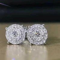 new classic silver plated round crystal stud earrings for women shine white cz stone inlay fashion jewelry wedding party gift