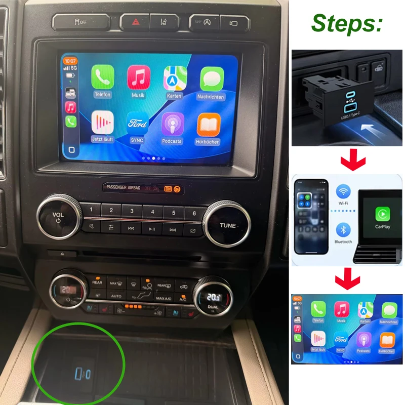Фото Беспроводной USB-хаб Carplay для Ford & Lincoln MKZ F150 Mustang Ranger Transit Bronco Mondeo Kuga Escape C-Max Sync3.4 Android Auto №1