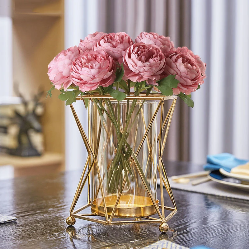 

Nodic Home Decor Metal Glass Flower Vase Decorative Table Tubes Vase Flower Arrangement Hydroponic Flower Office Desktop Decor