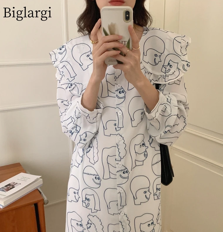 

Женское длинное платье-рубашка, повседневное корейское платье с геометрическим принтом и граффити, лето 2023