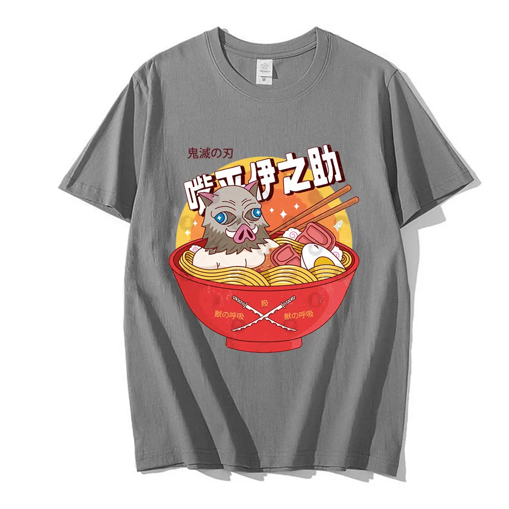 

Demon Slayer Men's Tshirt Summer Unisex Short Sleeve Harajuku T Shirt Anime Funny Print Lnosuke Ramen Hashibira Inosuke T-shirts
