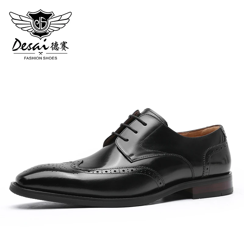 

DESAI Genuine Leather Men Shoes Derby Business Dress Gentleman Classic Formal Brogue Carved Shoes Men High Quality 2021 New