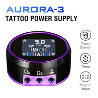 newest tattoo power supply aurora 3 lcd full touch screen colorful light with adapter for coil rotary tattoo gun machine