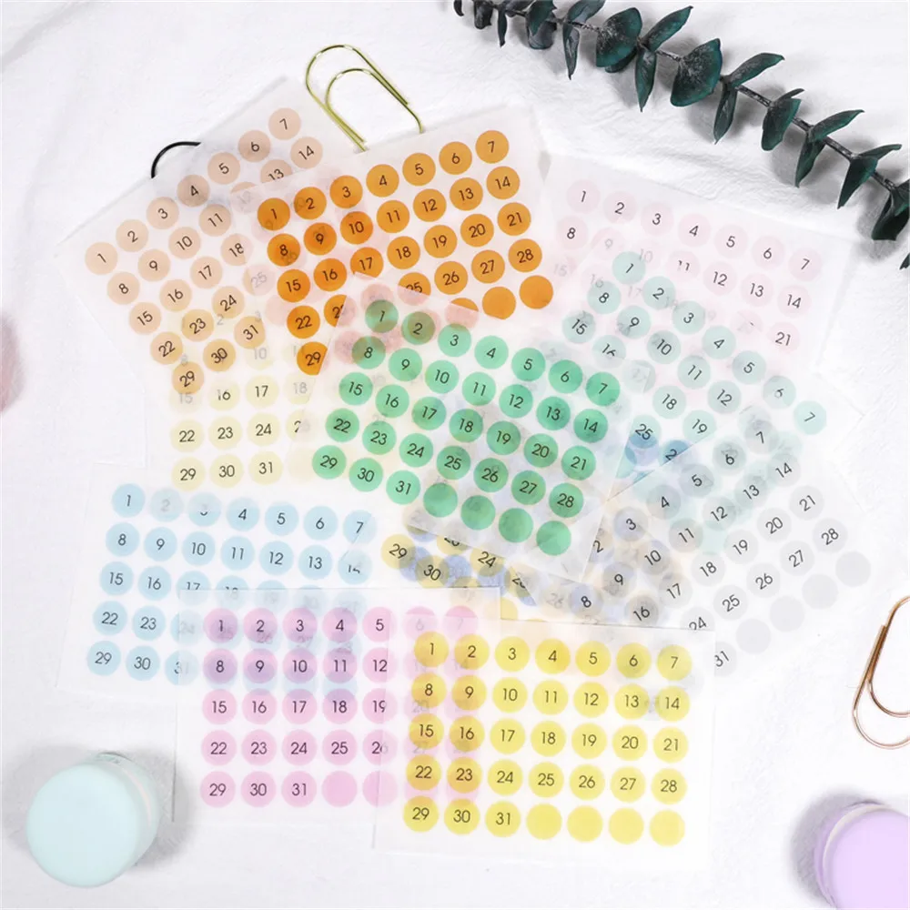 12sheets Round Number Date Label Sticker Year Planner Colorful 365 Daily Days Stickers Stationery Agenda Diary Journal Stickers