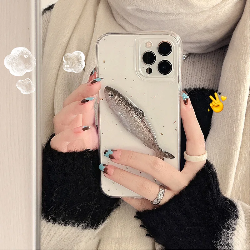 

Модный креативный Милый Забавный 3D соленая рыба, эпоксидный прозрачный мягкий чехол для телефона IPhone 7 8 Puls X XR XS 11 12 13 Pro Max, чехол