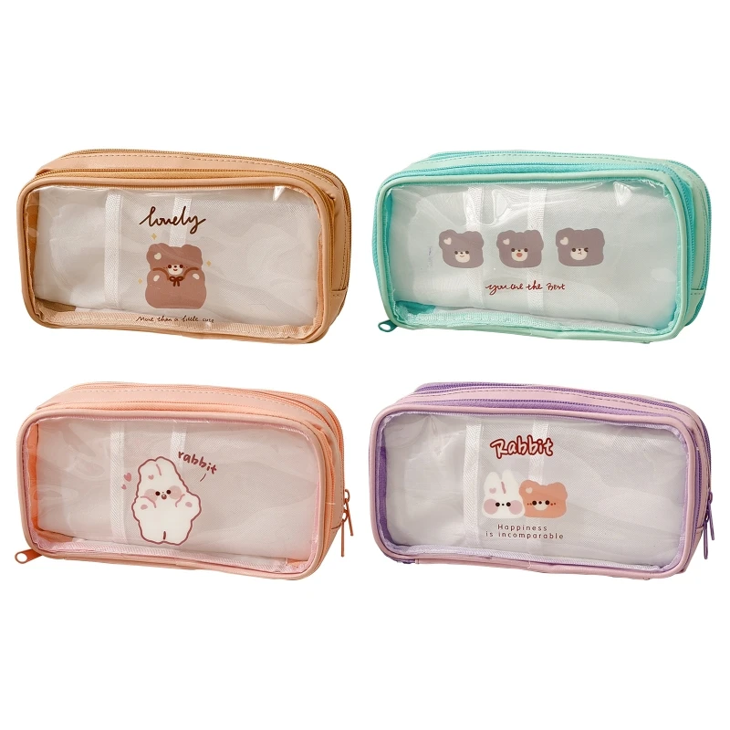 

57EC Transparent Pencil Pen Bag Portable Makeup Bag Multi-layer Pen Box Waterproof Large Capacity for Adult Office Travel